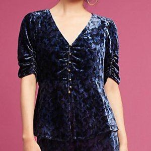 Anthropologie Isobel Blue Velvet Blouse 14
